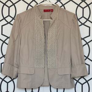 Elle Tan Open Front Jacket with Lace Trim Detail Size S